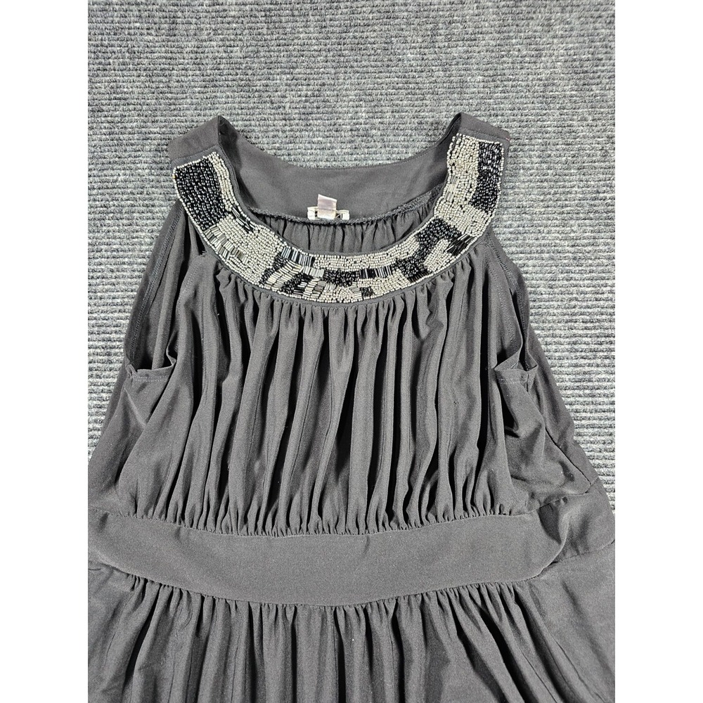 Haani A Line Dress Womens 1X Black Stretch Sleeveless Pleated Beaded Embellished - Picture 6 of 16